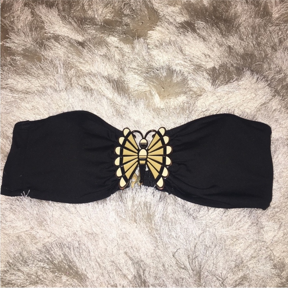Victoria's Secret Black Bikini Top with Gold Butterfly Accent
